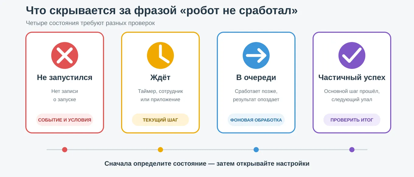 Почему робот в Битрикс24 не сработал: 7 ситуаций, которые можно узнать по симптомам