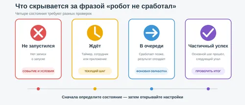 Почему робот в Битрикс24 не сработал: 7 ситуаций, которые можно узнать по симптомам